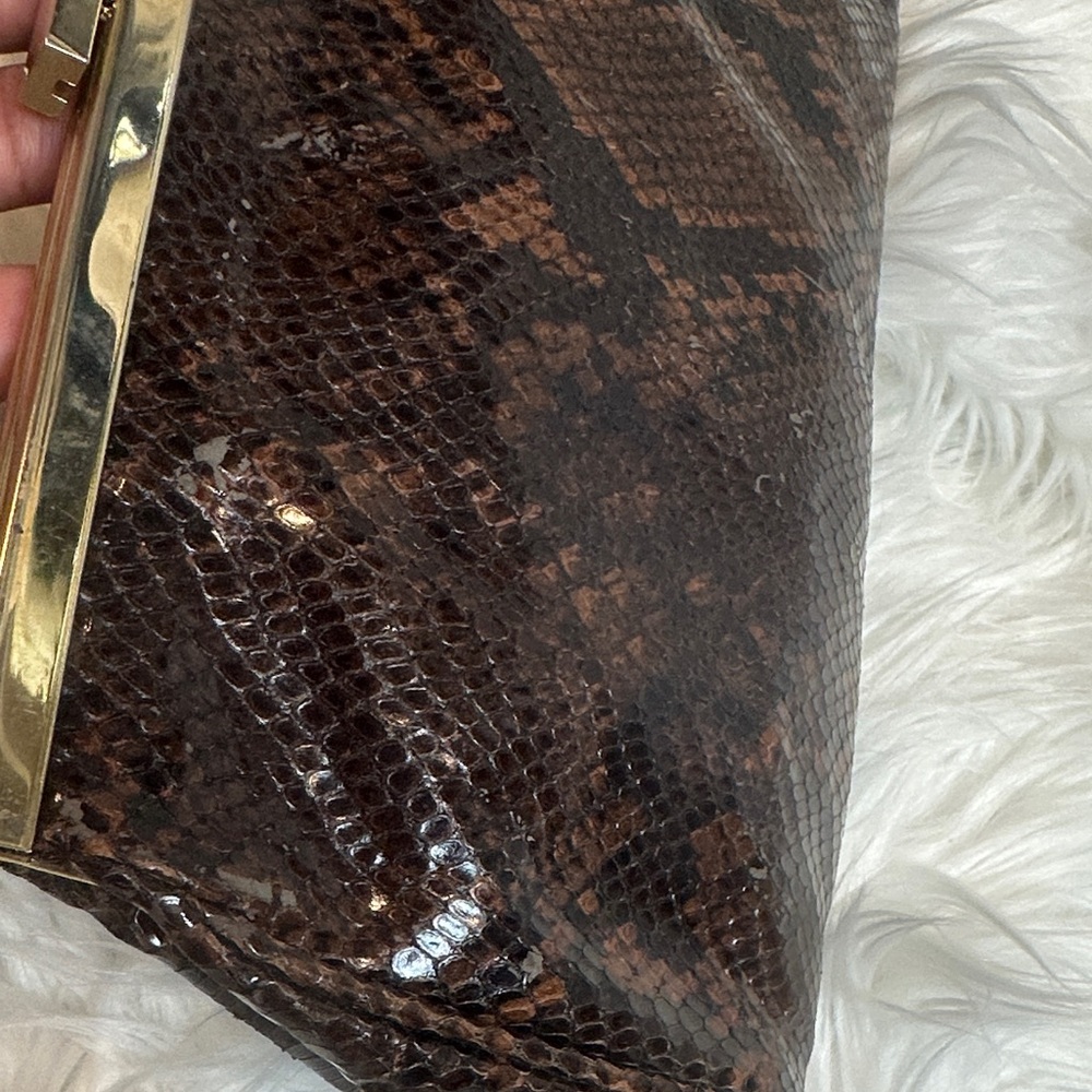 Preloved Elegant Vintage Italian Leather Brown Snakeskin Clutch Bag - Picture 14 of 16